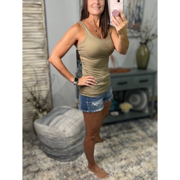 ❤️‍🔥Ribbed Racerback Boy Beater Summer Tank Light Olive 2622 - Picture 2 of 5